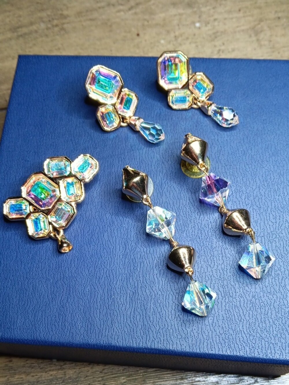 Swarovski Crystal Iridescent Brooch And Drop Earrings Set, Plus Extra Earings